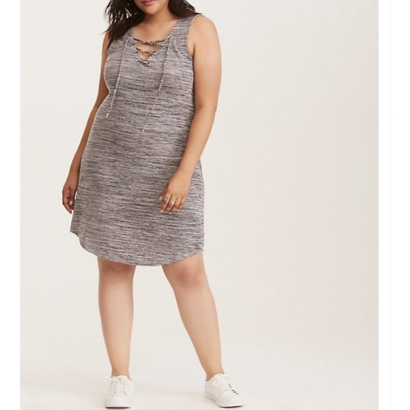torrid Dresses & Skirts - Torrid GREY KNIT LACE UP NECK SHIFT DRESS